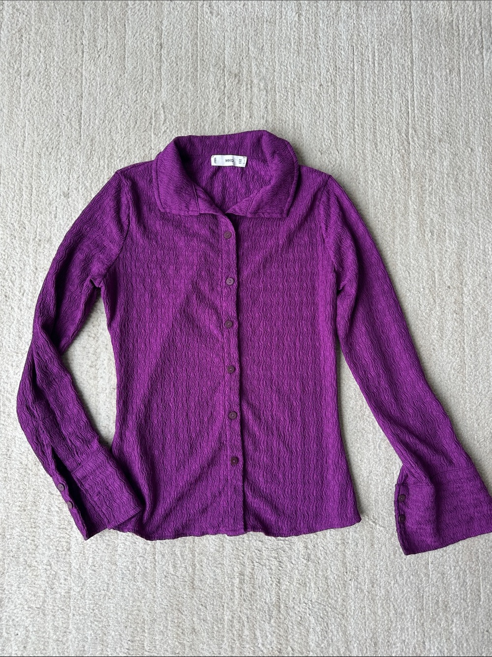 Mango Purple Textured Button-Down Shirt with Beautiful sleeves